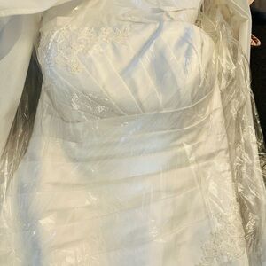 David's Bridal White Gown with Floral Embellishments